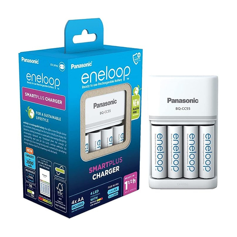 Panasonic Eneloop SmartPlus Charger (2h) + 4 Batteries