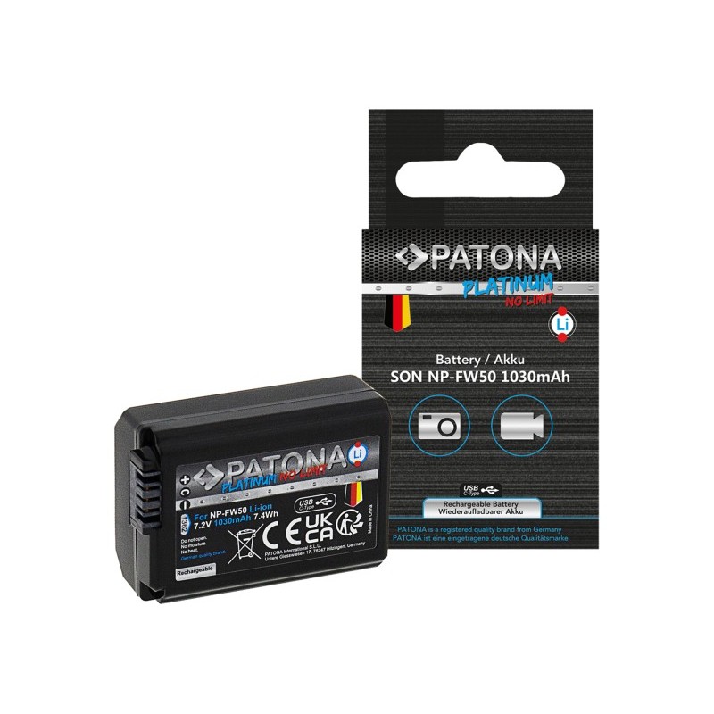 PATONA Platinum Battery with USB-C Input f. Sony NP-FW50 PATONA Platinum Battery with USB-C Input f. Sony NP-FW50