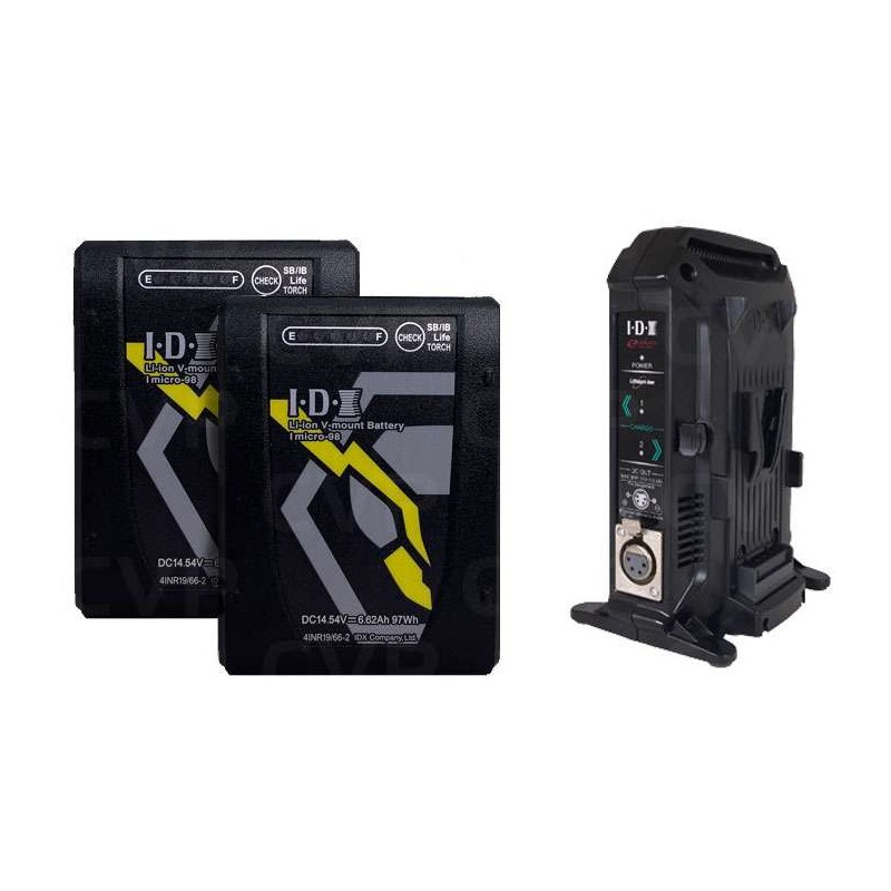 2 x Imicro-98 Battery, 1 x VL-2X Charger with 4 pin XLR DC 2 x Imicro-98 Battery, 1 x VL-2X Charger with 4 pin XLR DC